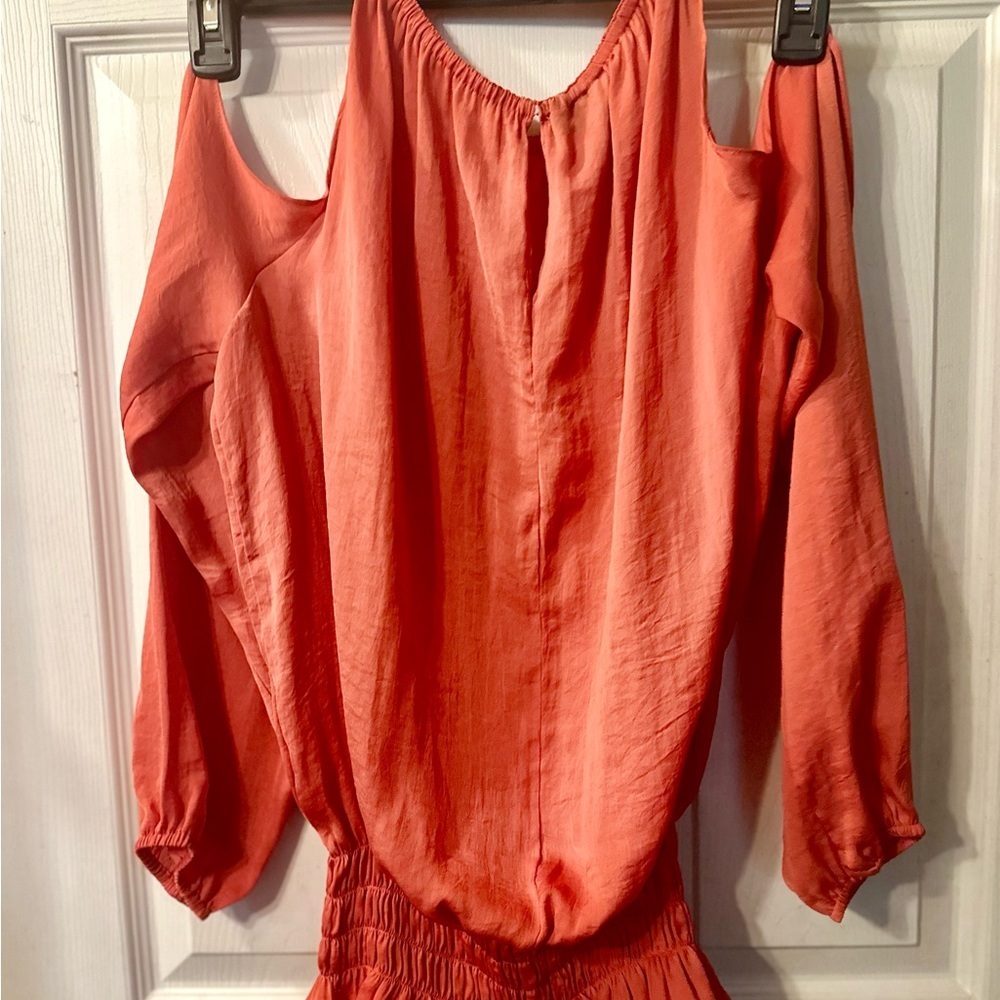 Alfani Orange Size Small Long Sleeve Ruched Open-Shoulder Blouse - Picture 3 of 5